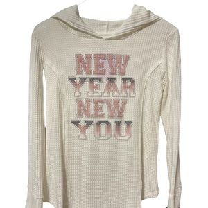 EVCR Active Evolution & Creation Long Sleeve Hoodie Waffle Top M Medium Pink